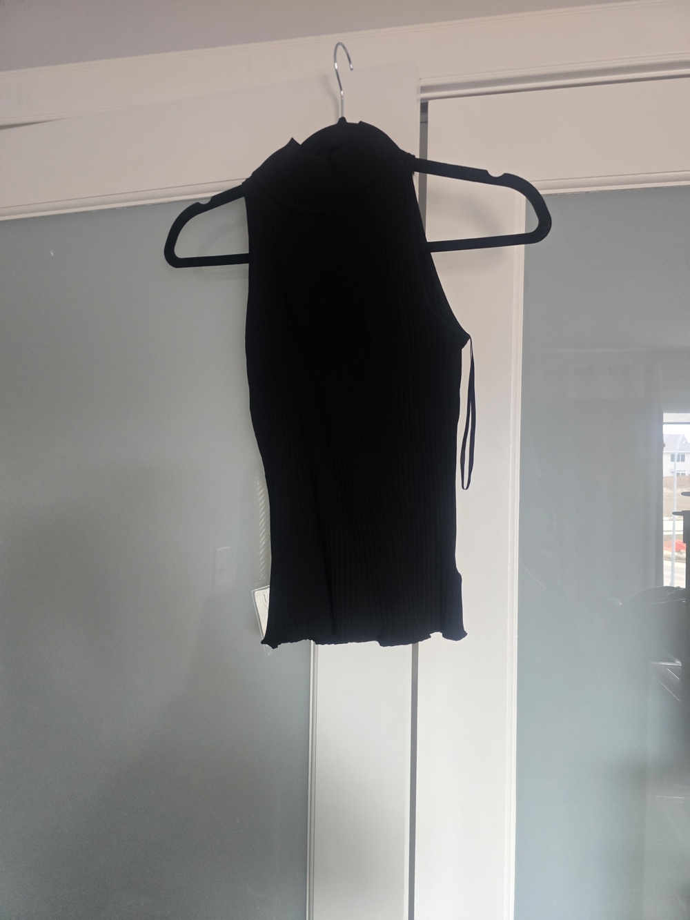 bebe Black Ribbed Mock Neck Sleeveless Tank